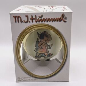 M.J. Hummel‎ Glass Ornament With Silk Picture On The Way To School Vintage